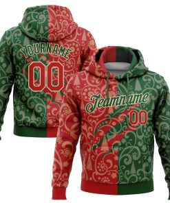 Custom Stitched Green Red-Cream 3D Christmas Sports Pullover Sweatshirt Hoodie