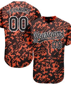 Custom Orange Black-White 3D Pattern Design Authentic Jersey