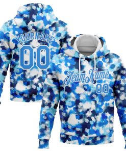 Custom Stitched Tie Dye Electric Blue-White 3D Abstract Watercolor Sports Pullover Sweatshirt Hoodie