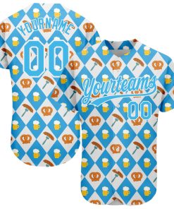 Custom White Sky Blue 3D Pattern Design Beer Festival Authentic Jersey