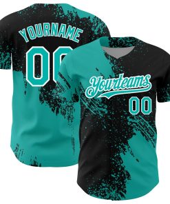 Custom Black Aqua-White 3D Pattern Design Abstract Brush Stroke Authentic Jersey