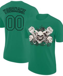 Custom Kelly Green Black 3D Skull Fashion Performance T-Shirt
