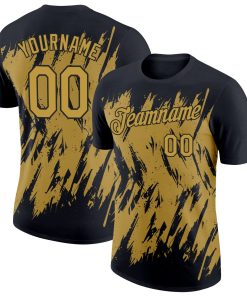 Custom Black Old Gold 3D Pattern Design Abstract Sharp Shape Performance T-Shirt