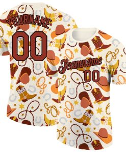 Custom Cream Crimson-Black 3D Pattern Design Cowboy Accessory Performance T-Shirt