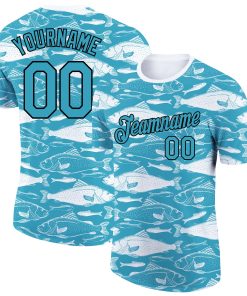 Custom Panther Blue Black-White 3D Pattern Design Fish Performance T-Shirt