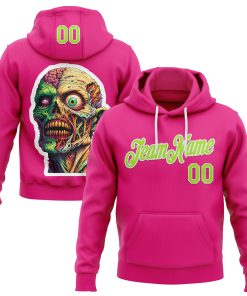 Custom Stitched Hot Pink Neon Green-White 3D Halloween Sports Pullover Sweatshirt Hoodie