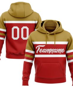 Custom Stitched Red White-Old Gold Line Sports Pullover Sweatshirt Hoodie