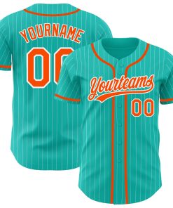Custom Aqua White Pinstripe Orange Authentic Jersey