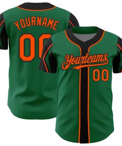 Custom Kelly Green Orange-Black 3 Colors Arm Shapes Authentic Jersey
