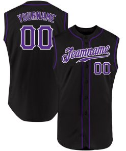 Custom Black Purple-White Authentic Sleeveless Jersey