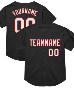 Custom Black White-Red Mesh Authentic Throwback Jersey