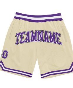 Custom Cream Purple-Black Authentic Throwback Basketball Shorts