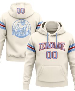 Custom Stitched Cream Light Blue-Red Football Pullover Sweatshirt Hoodie