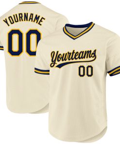Custom Cream Navy-Gold Authentic Throwback Jersey