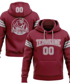 Custom Stitched Crimson Gray-White Football Pullover Sweatshirt Hoodie