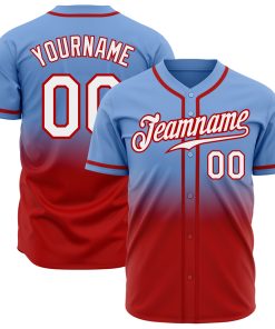 Custom Light Blue White-Red Authentic Fade Fashion Jersey