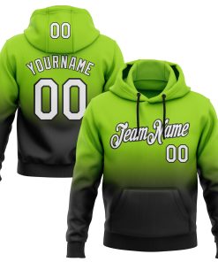 Custom Stitched Neon Green White-Black Fade Fashion Sports Pullover Sweatshirt Hoodie