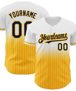 Custom White Pinstripe Navy-Gold Authentic Fade Fashion Jersey