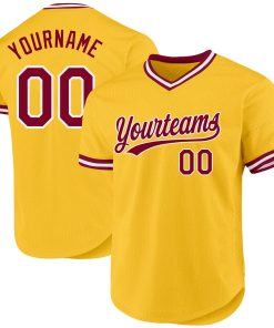 Custom Gold Maroon-White Authentic Throwback Jersey