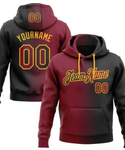 Custom Stitched Black Crimson-Gold Gradient Fashion Sports Pullover Sweatshirt Hoodie