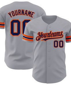 Custom Gray Navy-Orange Authentic Jersey