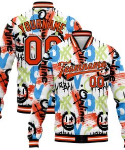 Custom Graffiti Pattern Orange-Black Abstract Grunge Art 3D Bomber Full-Snap Varsity Letterman Jacket