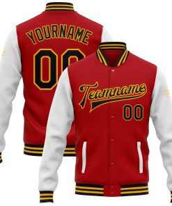 Custom Red Black-Gold Bomber Full-Snap Varsity Letterman Two Tone Jacket