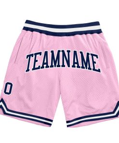 Custom Light Pink Navy-White Authentic Throwback Basketball Shorts