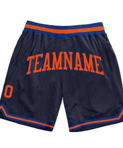 Custom Navy Orange-Royal Authentic Throwback Basketball Shorts