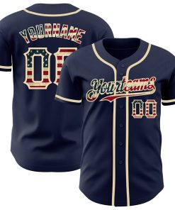 Custom Navy Vintage USA Flag-Cream Authentic Jersey
