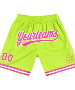 Custom Neon Green Pink-White Authentic Throwback Basketball Shorts