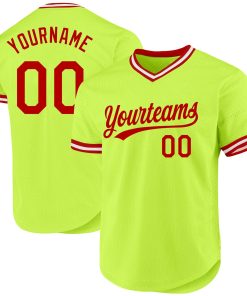 Custom Neon Green Red-White Authentic Throwback Jersey
