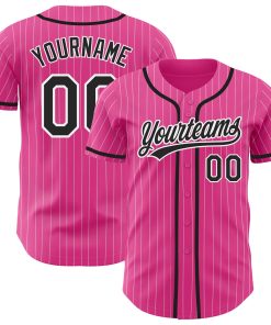 Custom Pink White Pinstripe Black Authentic Jersey