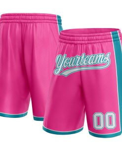 Custom Pink White-Teal Authentic Basketball Shorts