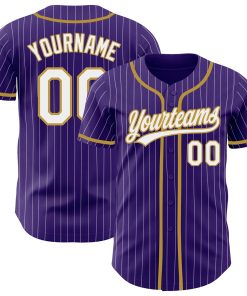 Custom Purple White Pinstripe Old Gold Authentic Jersey