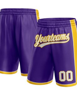 Custom Purple White-Yellow Authentic Basketball Shorts