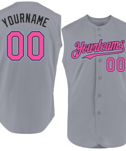 Custom Gray Pink Black-Light Blue Authentic Sleeveless Jersey