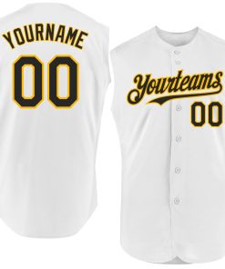 Custom White Black-Gold Authentic Sleeveless Jersey