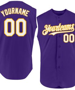 Custom Purple White-Gold Authentic Sleeveless Jersey