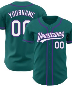 Custom Teal White-Purple Authentic Jersey