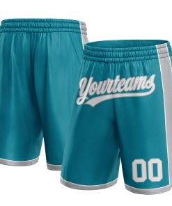 Custom Teal White-Gray Authentic Basketball Shorts