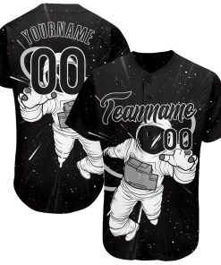 Custom Black Black-White 3D Pattern Design Astronaut Authentic Jersey