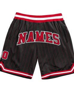 Custom Black Red Pinstripe Red-White Authentic Basketball Shorts