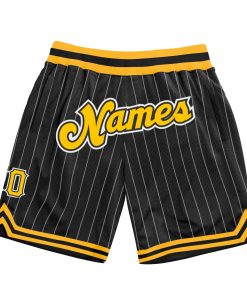 Custom Black White Pinstripe Gold-White Authentic Basketball Shorts