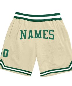 Custom Cream Kelly Green-White Authentic Throwback Basketball Shorts