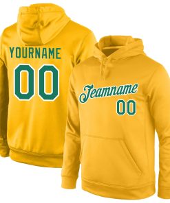 Custom Stitched Gold Kelly Green-White Sports Pullover Sweatshirt Hoodie