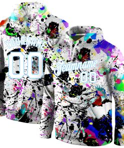 Custom Stitched Splashes Graffiti Pattern White-Light Blue 3D Sports Pullover Sweatshirt Hoodie