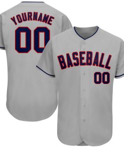 Custom Gray Navy-Red Authentic Jersey