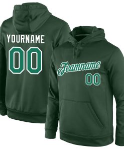 Custom Stitched Green Kelly Green-White Sports Pullover Sweatshirt Hoodie