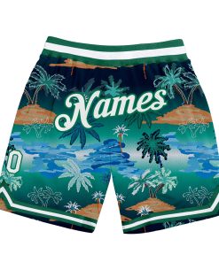 Custom Kelly Green White-Kelly Green 3D Pattern Design Palm Trees Authentic Basketball Shorts
